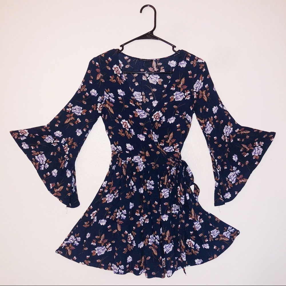 Navy Floral Kimono Dress